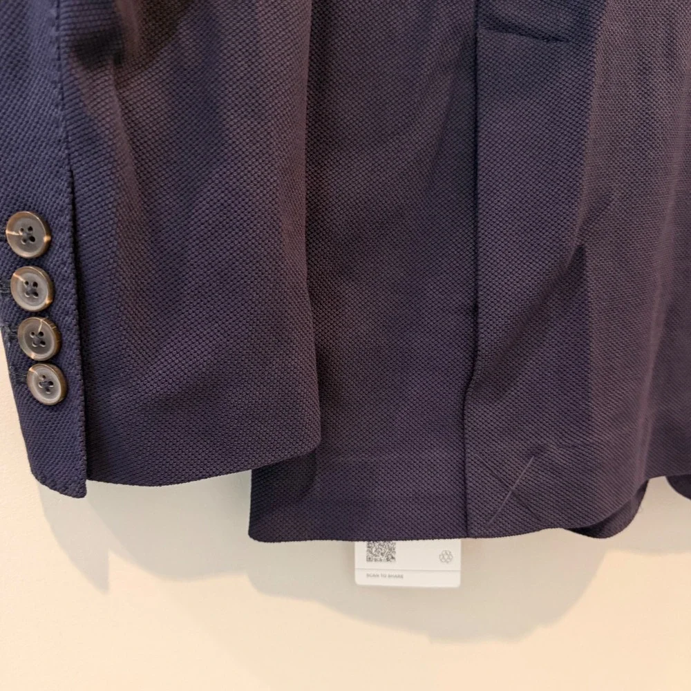 Quince Cotton Pique‎ Knit Blazer Lightweight Breathable Date Office Navy Med NWT
